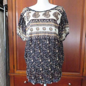 Free People Black Combo Paisley Top (Size L)